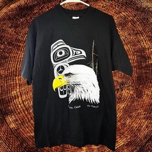 Vintage Bald Eagle Totem Men’s T Shirt Size Large Single Stitch Black Victoria